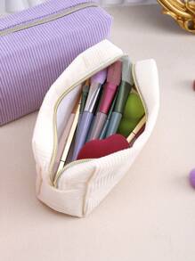 1/2pcs Corduroy Solid Colour Cosmetic Bag,Large Capacity Pencil Case Corduroy Cosmetic Bag,Portable Travel Toiletry Bag,Back-To-School Gifts, Stationery And School Supplies, Travel Reusable Storage Bags,Aesthetic Makeup Storage Bag
