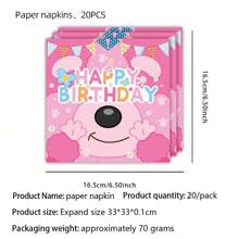 إكسسوارات وتزيينات لحفلة عيد ميلاد كلب أزرق وردي - أطباق ومناديل زرقاء وردية - أطباق ورقية زهرية لحفلات أعياد الميلاد. أنا هنا، مرحبا، أنا صاحب عيد الميلاد