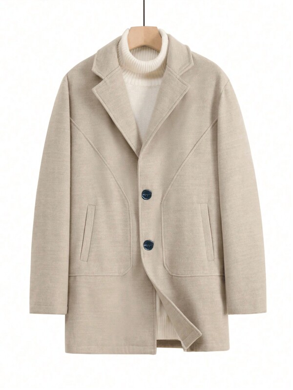 Men's Beige Reversible Casual Warm Coat