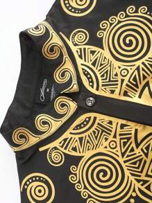 Camisa de manga larga con botones y estampado dorado en estilo tradicional africano Dashiki para hombres