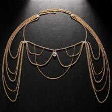STONEFANS 1pc Luxury Rhinestone Embellished Versatile Shiny Women's Shoulder Chain, Crystal Body Jewelry For Party - Gold - View 5