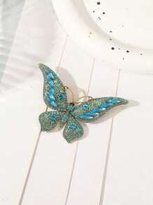 1pc Retro Personalized Full Rhinestone Blue Butterfly Brooch Alloy Crystal Animal Insect Brooch Pin Dress Accessories Pin For Clothes Bag Charm School