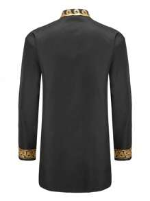 Camisa de manga larga con botones y estampado dorado en estilo tradicional africano Dashiki para hombres