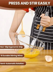 1/3pcs Easy Whisk Mini Metal Stainless Steel Whisk, Semi-Automatic Press And Rotate Household Egg Beater, Stainless Steel Small Egg Whisk Hand Mixer For Kitchen Use, Whisk Blender Mixer For Egg, Milk, Dough Cooking, Kitchen Gadgets For Cooking, Baking, Cream Foamer & Stirrer (Random Color And Style)