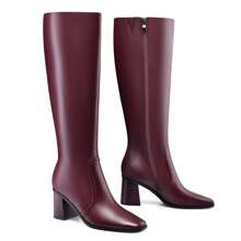 Botas altas hasta la rodilla para mujer, botas altas con punta cuadrada y tacón grueso, botas largas de moda con pantorrilla ancha y cremallera lateral
