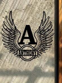 Decorazione da parete in metallo personalizzata con ali di angelo in ferro e nome in stile retrò, idea regalo perfetta per gli amanti degli angeli, decorazione per stanza, lavorazione di alta qualità, attrappasogni in metallo, logo astratto, arte moderna in metallo traforato, adatto per ufficio, casa, soggiorno, camera da letto, terrazza, cucina, giardino, negozio, caffetteria, sala da ballo, bar, decorazione in stile country, regalo per festeggiamenti, adatto per gli amanti della natura - nero - Visualizzare 5