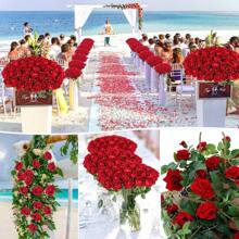 22 Pcs Artificial Roses In Bulk, Fake Silk Roses Realistic Roses For Wedding Centerpieces Flower Arrangement Home Decor - 紅色 - 查看 4