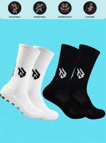 4 Pairs Men's Black & White Football/Soccer Socks, Non-Slip Sports Yoga Nylon Breathable Athletic Running Socks, For Gym - Multicolor - View 1