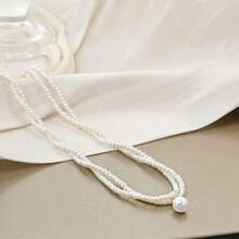 1pc Women Vintage Wrapped Double Layer Pearl Necklace, Elegant Small Designer Collarbone Necklace. Double Layer French Retro Pearl Chain Collarbone Necklace, Minimalist Versatile Pendant Necklace, Christmas, Thanksgiving, Valentine's Day Gift Valentines