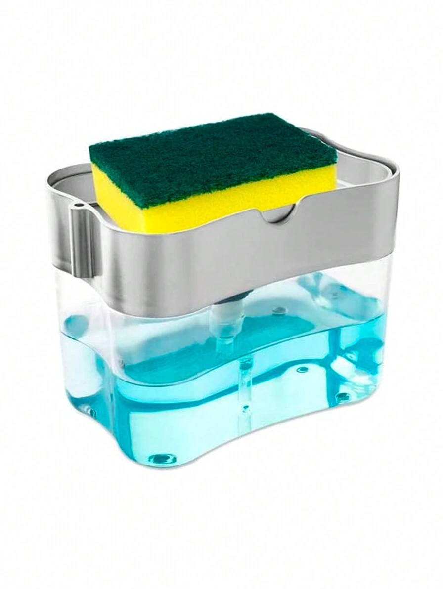 Dispensador de Jabon Liquido con Esponja Lava Trastes Cocina Dispensador facil de usar para Fregadero con Esponja - Gris - Ver 1