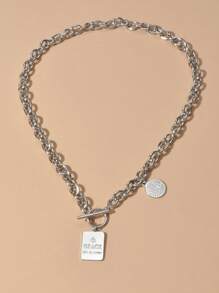 1pc Chic Square Pendant Necklace, Elegant Minimalist Chain Necklace For Women