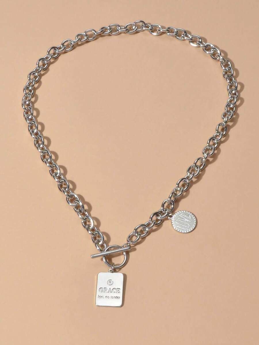 1pc Chic Square Pendant Necklace, Elegant Minimalist Chain Necklace For Women