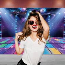 复古迪斯科派对背景布，霓虹夜舞主题，70 年代 80 年代 90 年代迪斯科时代摄影背景，让我们疯狂闪耀，生日、婚礼、现场活动与闪亮的照相亭 - 彩色 - 查看 4