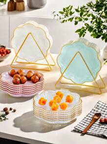 6pcs Set With Metal Rack, Plates, Square Tray, Waste Tray, Bone Tray, Fruit Tray, Dessert Tray, Cake Tray, Snack Tray, Breakfast Tray, Kitchen Supplies, Kitchen Utensils, Tableware Accessories