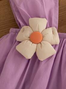 2pcs/Set Summer Baby Girls' Solid Color 3D Floral Decor Sweet Sling Dress And Hat - Purple - View 3