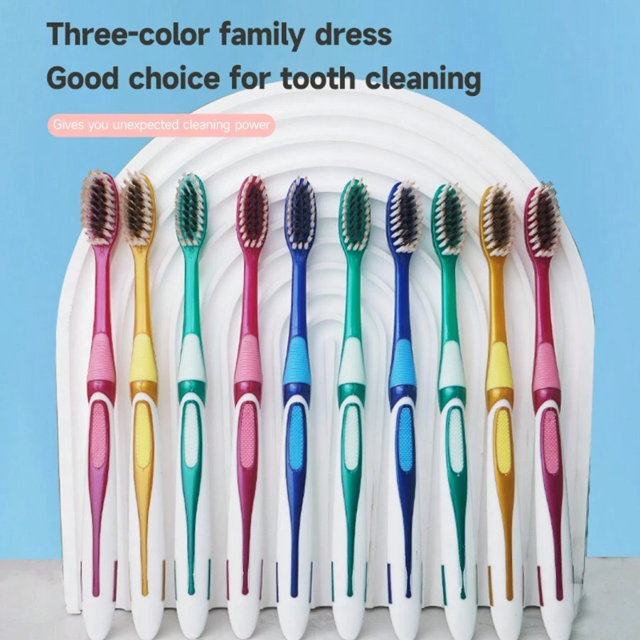 6 件/10 件手动软毛牙刷，用于深层口腔清洁，成人和家庭均可购买（颜色随机） - 彩色 - 查看 1