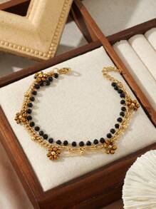 1 Stück Modische, einfache Ins Style Armband für Damen, 18K Mehrfach-Lage, kleine Blume, aus Edelstahl, geeignet für Date, Party, Büromode