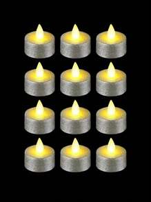 6/12/24 stuks LED Kerst Decoratieve Theelichtjes, Batterij-aangedreven Vlamloze Realistische Waxkaarsen, Zilveren Glitter Theelichtjes, Rookloze Winddichte Kaarsen Voor Bruiloft, Halloween, Kerstmis, Woondecoratie