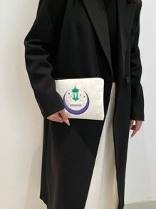 Bolsa de cosméticos con elementos de Ramadán - Bolsa de maquillaje de lona con el mensaje "Feliz Eid Mubarak", portátil y de moda, organizador de artículos de tocador con cierre de cremallera, ideal para uso diario de las mujeres - regalo adecuado para amigos