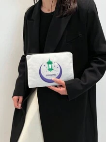 Bolsa de cosméticos con elementos de Ramadán - Bolsa de maquillaje de lona con el mensaje "Feliz Eid Mubarak", portátil y de moda, organizador de artículos de tocador con cierre de cremallera, ideal para uso diario de las mujeres - regalo adecuado para amigos