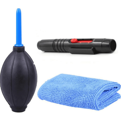 Cepillo de limpieza multifuncional para lentes, cepillo para lentes de cámara, DSLR, telescopio, lupa, teléfono - Adecuado para lentes Canon, Nikon, kit de limpieza 3 en 1 que incluye paño de limpieza, bolígrafo para lentes, soplador de aire