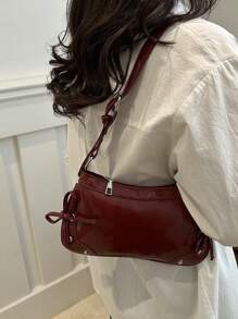 Túi đeo vai nữ kiểu vintage mới, khóa kéo, nhỏ gọn và nhẹ, phù hợp cho nữ giới, học sinh và nhân viên văn phòng khi đi làm và sử dụng hàng ngày, thích hợp cho mùa thu/đông. - Màu Đỏ Sâu - Xem 3