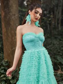 Faeriesty Vestido de fiesta con corpiño bordado, espalda con cordón, volantes en el bajo, vestido de dama, vestido de graduación formal, vestido de fiesta, vestido para invitada de boda