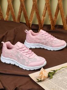 Zapatillas de running para damas con rosa y malla con estrellas, transpirables y suaves. Calzado ligero con amortiguación, suela cómoda y flexible, adecuado para vacaciones, actividades al aire libre, como regalo de pareja o para el Día de San Valentín