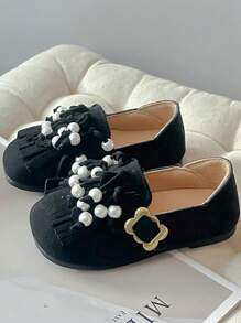 1 Pair Simple Fashion Leather Flat Shoes For Girls, Suitable For Summer