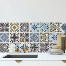 30 buc autocolante de perete pentru plăci ceramice, stil boem, model floral, impermeabile pentru decor bucătărie/baie, decalcomanii de perete din vinil, decorațiuni interioare, cadouri de 4x4 inci, decor de perete pentru absolvire, decor dormitor, decorațiuni cameră, lucruri decor living, decor casă, decor living, tapet