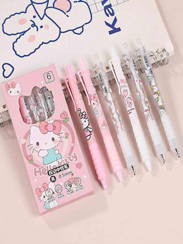 Sanrio 1/3/6 Stücke(e) Sanrio süße Cartoon einfache Stil Hello Kitty Cartoon hochwertige Klickstift schnell-trocknend, tragbar, glatter Gelstift für Prüfungen und Übungen