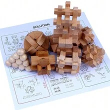 Brain Teaser Puzzles Game, Wooden Brain Games 3D Unlock Logic And IQ Game Test Toy For Party And Office, Birthday Halloween Christmas And New Year Gift (9 PCS)