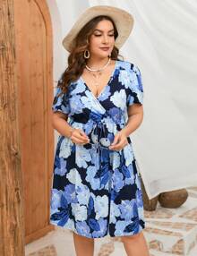 GoyRrbay Women's Plus Size Long Sleeve Dresses Wrap Drawstring V Neck High Waist Dress FlowyA Line Midi Dress