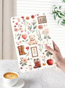 1pc Floral Bear Retro Pattern Protective Case, Compatible With IPad 10.2 Inch, IPad Pro 11 2021/2020/10th Gen, IPad Mini 4/5/6, Galaxy Tab A8 10.5 Inch 2022, Matepad 10.4/Tab, With Pencil Slot, Support Auto Sleep/Wake