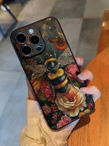 Geperforeerde rand Bloemenbij geschilderde anti-val telefoonhoesje compatibel met iPhone 16/16 Pro/16 Plus/16 Pro Max, P14 Pro Max, P13, Cartoon P11, P12, Anti-val XR, Cartoon 7/8 GES2 telefoonhoesjes