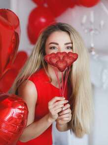 50PCS Valentine Glitter Foam Hearts Picks Sparkly Foam Hearts Stems Wooden Glitter Heart Picks Puffy Heart Picks Or Valentine Decorations And Flower Arrangements