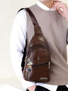 Bolso bandolera Shrrie para mujeres y hombres, bolso de cintura cruzado para mujeres y hombres, el nuevo clásico de moda de unicolor retro Joker, de tela impermeable de PU con bolsillo de vivo, diseño de bolsillo múltiple con orificio externo para auriculares