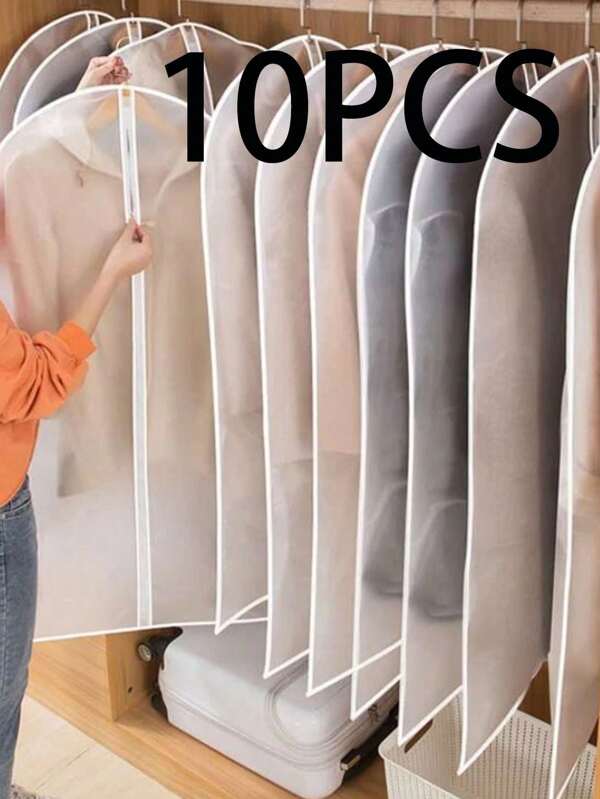 10pcs/5pcs/ 1pc Clothes Dust Cover, Modern Drop Cloth Sheet For Household Semi-Transparent Dustproof Cover For Clothes, Thicken Zippered Suit Cover, Waterproof Garment Cover Hanging Closet Organizer Organization And Storage Organizer Storage Containers Closet Storage Wardrobe Organiser Hanging Organizer For Wardrobe Closet  Bedroom Dorm Essentials  For Storage Underwear Bra Sock Pants Jeans T-Shirt Dress Bag For School School Accessories School Stuff