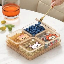 WORTHBUY Caja de almacenamiento de alimentos cuadrada de plástico con tapa, caja sellada reutilizable a prueba de humedad para bocadillos, frutos secos y caramelos, con diseño de dibujos animados transparente, apta para la cocina, la sala de estar y la oficina