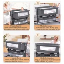 Cuna Cambiador Mecedora Para Bebé Con Mosquitero Integrado,Cuna Corral Para Bebe Con Corral Y Ruedas Colecho,Cuna Colecho Bebe Cama Corral Ruedas Mosquitero Abatible Color Gris - Gris Claro - Ver 4