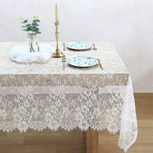 1pc 59"X118" White Lace Tablecloth, Rectangular Spring Wedding Tablecloth, Vintage Embroidered Lace Fabric Cover For Summer Outdoor Parties, Home Decor