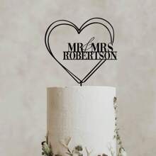 1 Stück personalisierter Hochzeitstorten-Aufsatz mit Herz, individueller Paar-Name Torten-Aufsatz, Herz Acryl Torten-Aufsatz, Mr und Mrs Torten-Aufsatz, unvergessliches Geschenk für Jahrestag, Hochzeitssaison und Valentinstag, Hochzeitsartikel
