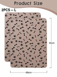 2pcs Strong Absorbent & Non-slip & Leakproof Pet Mat With Dog Paw & Bone Print, Beige