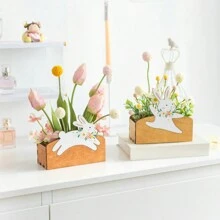 1pc Easter Bunny Decoration,Artificial Potted Tulip,Spring Summer Artificial Flowers,Color Planter Decor,Bunny Flower Box Design,Desk Ornament For Romantic Home Decoration,Room Decor Bedroom,Wedding Decor,Table Decoration,Centerpieces,Party Decorations,Mother's Day Gift,Bestfriend Gifts,Bridesmaid Gifts Birthday Graduation