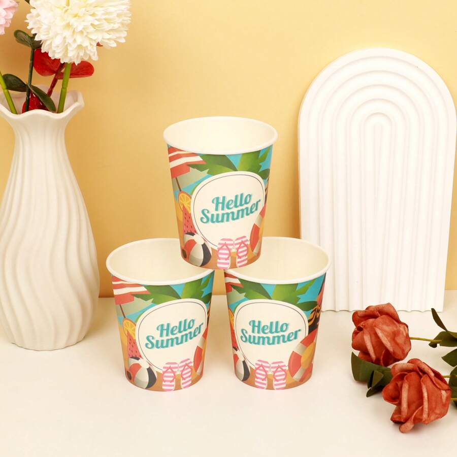 1 Set Summer Beach Theme Disposable Paper Cup For Holiday Party