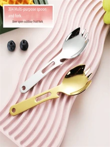 304 Stainless Steel Multi-Function Spoon Combo, Outdoor Portable Cutlery Set With Fruit Fork - Multicolor - View 7