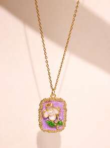 1 pieza Collar colgante de metal esmaltado con pintura de flores coloridas, joyas elegantes y románticas de moda para fiestas para mujeres