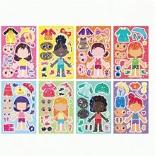 8 pièces Autocollants de déguisement de princesse Créer un visage Autocollants de princesse Créez vos propres autocollants de princesse Faveurs de fête d'anniversaire de princesse pour enfants Récompenses Artisanat avec 8 modèles