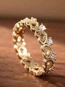 1pc Elegant Heart Shaped Cutout Zirconia Ring In 925 Silver Fashionable And Stylish Women's Birthday Gift Perfect For Dates And Parties