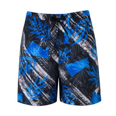 Speedo Men's 13" Printed Swim Trunks, Comfortable & Fitted Beach Shorts, Black/White